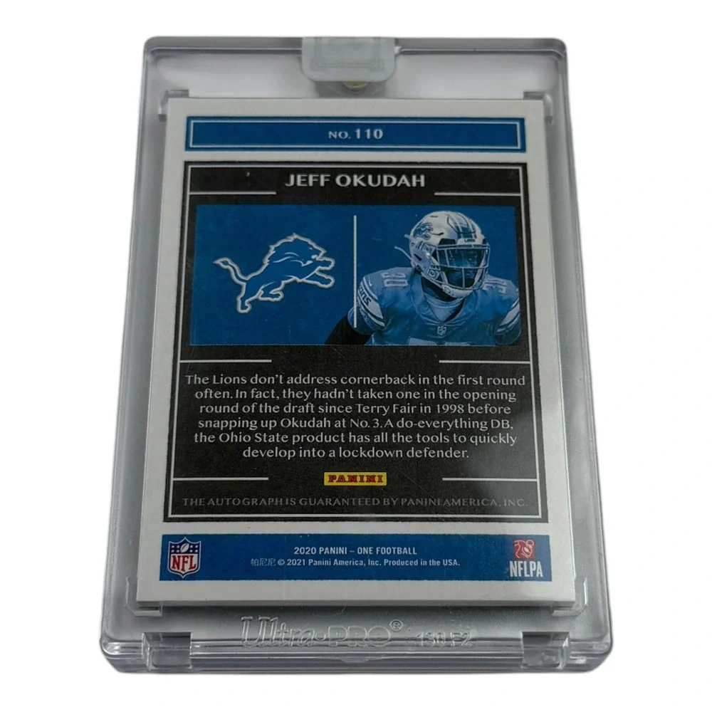 2020 Panini One Jeff Okudah Rookie Autograph Detroit Lions 06/10 Card 110